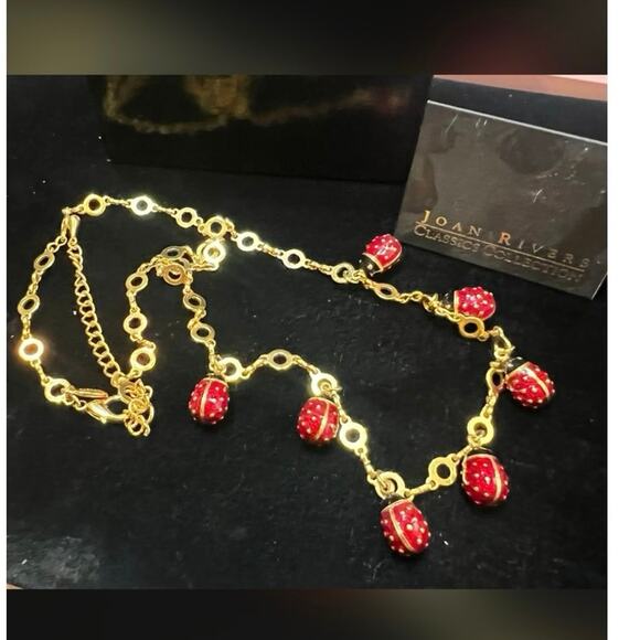 Joan Rivers Collection Vintage Seven Red Gold Tone Ladybug Dangle Necklace New - Picture 12 of 12